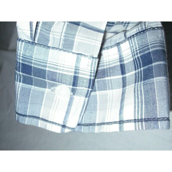Mens Large Plaid Button-Up Shirt Long Sleeve Cotton/Polyester Blend Blue & White - Picture 5 of 7